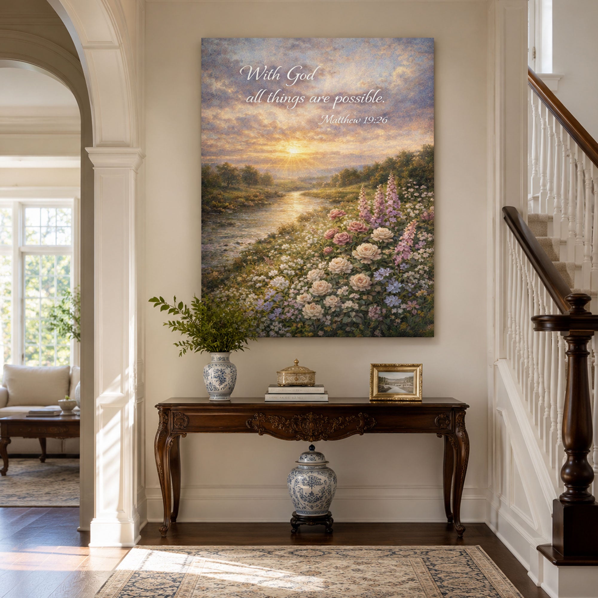 Sunset Meadow Canvas Print, Christian Religious Wall Art, Peaceful Landscape Home Decor, Inspirational Faith Gift