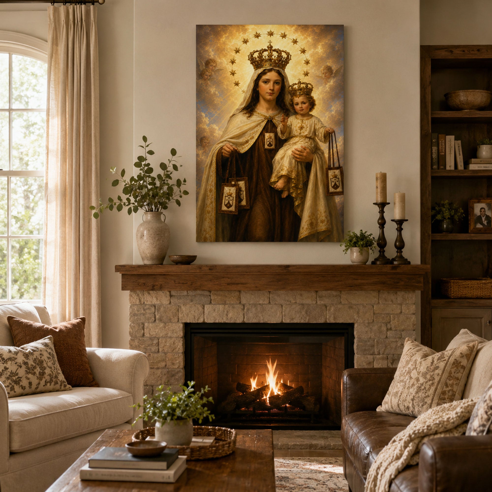 Our Lady of Mount Carmel Canvas Print, Virgin Mary with Child Jesus Catholic Wall Art, Faith Home Decor Gift
