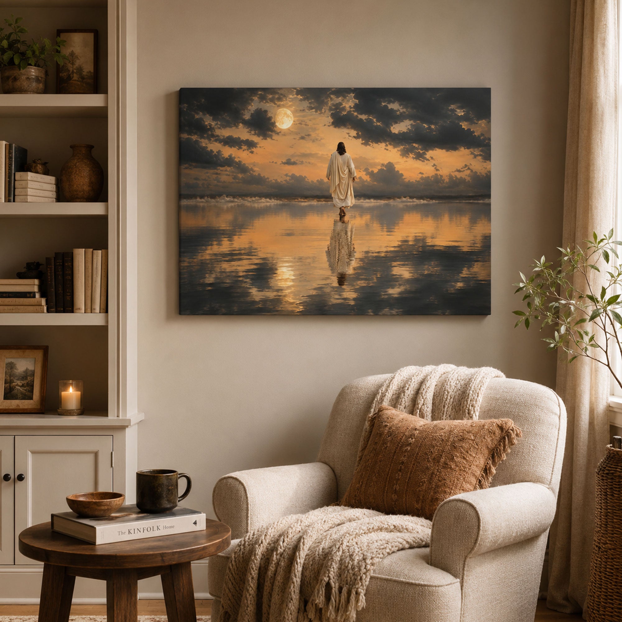 Jesus Walking on Water Panoramic Canvas Print, Christian Ocean Wall Art, Faith Home Decor Gift