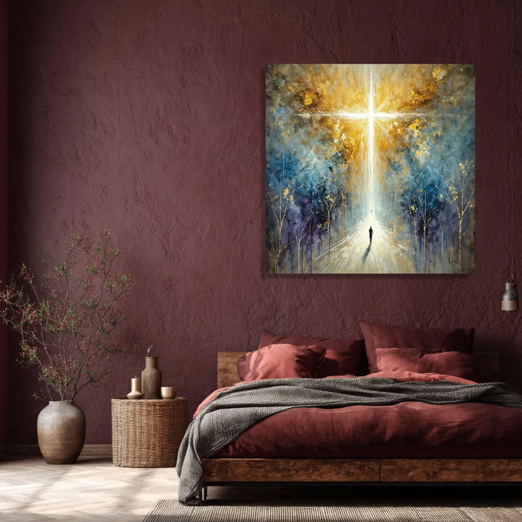 Radiant Cross Light Canvas Print, Spiritual Abstract Wall Art, Christian Inspirational Decor, Faith Journey Artwork
