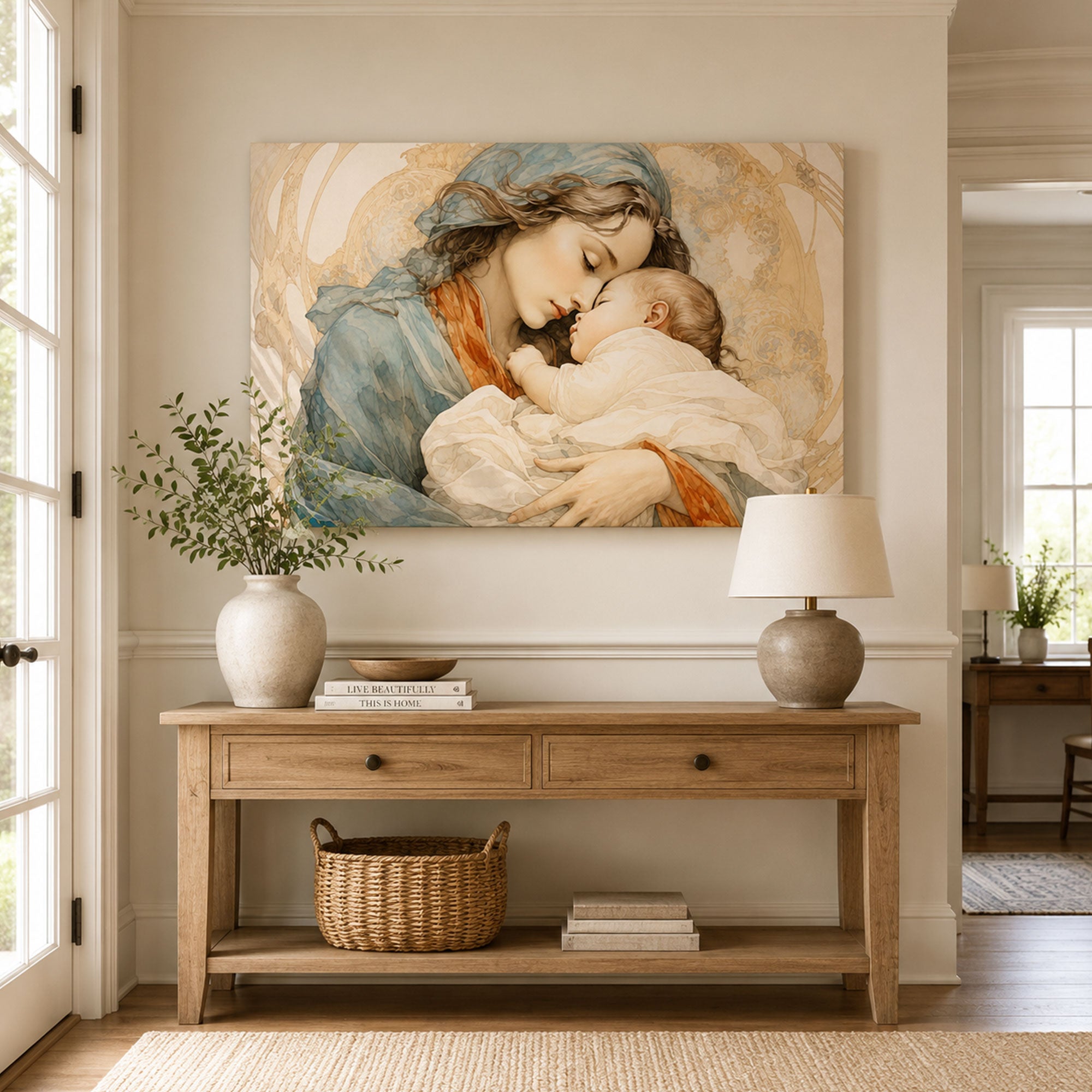 Madonna and Sleeping Child Art Nouveau Canvas Print, Catholic Decor