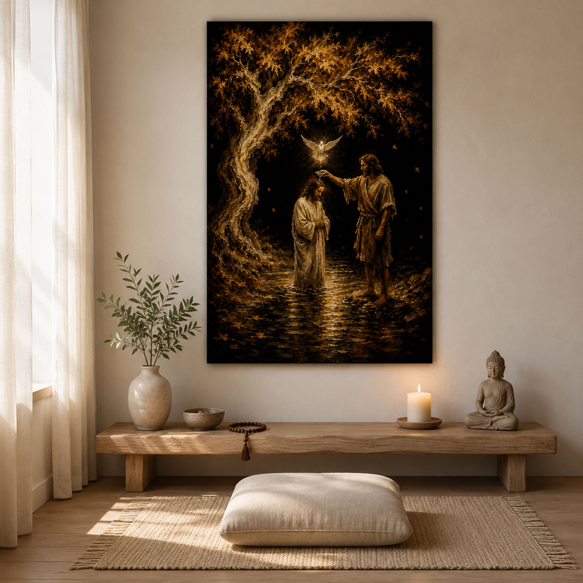Baptism of Jesus Canvas Print, John the Baptist Christian Wall Art, Holy Spirit Faith Home Decor
