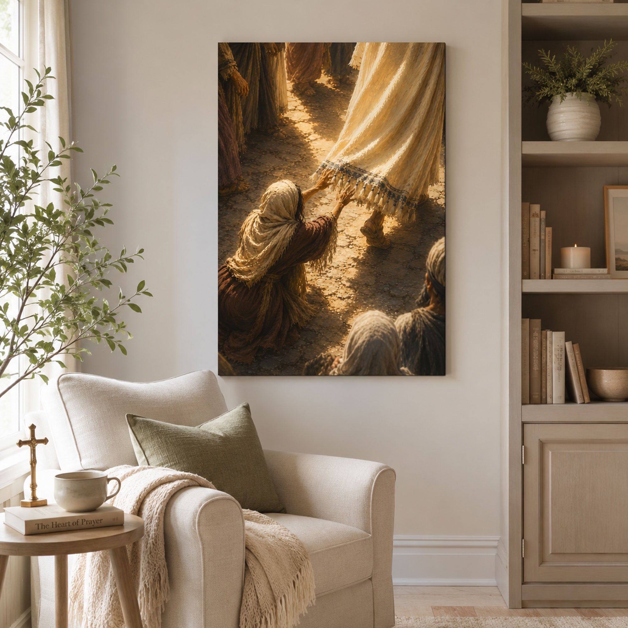 Woman Touching Jesus’ Garment Canvas Print, Healing Faith Christian Art
