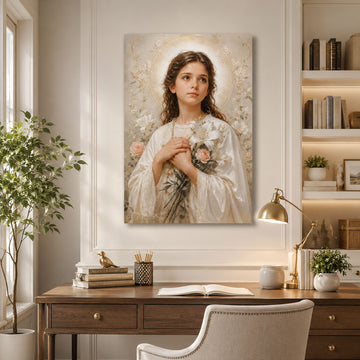 Saint Maria Goretti Canvas Print, Catholic Young Saint Wall Art, Lily and Rose Faith Home Decor Gift