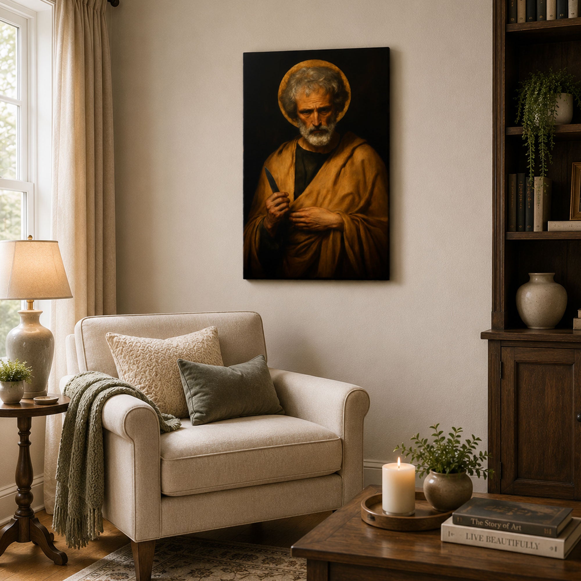 Saint Bartholomew with Martyr’s Knife Canvas Print, Dark Catholic Art