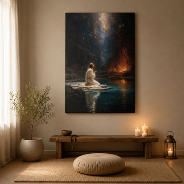 Jesus Praying at Night Canvas Print, Christian Wall Art, Hope Faith Home Decor