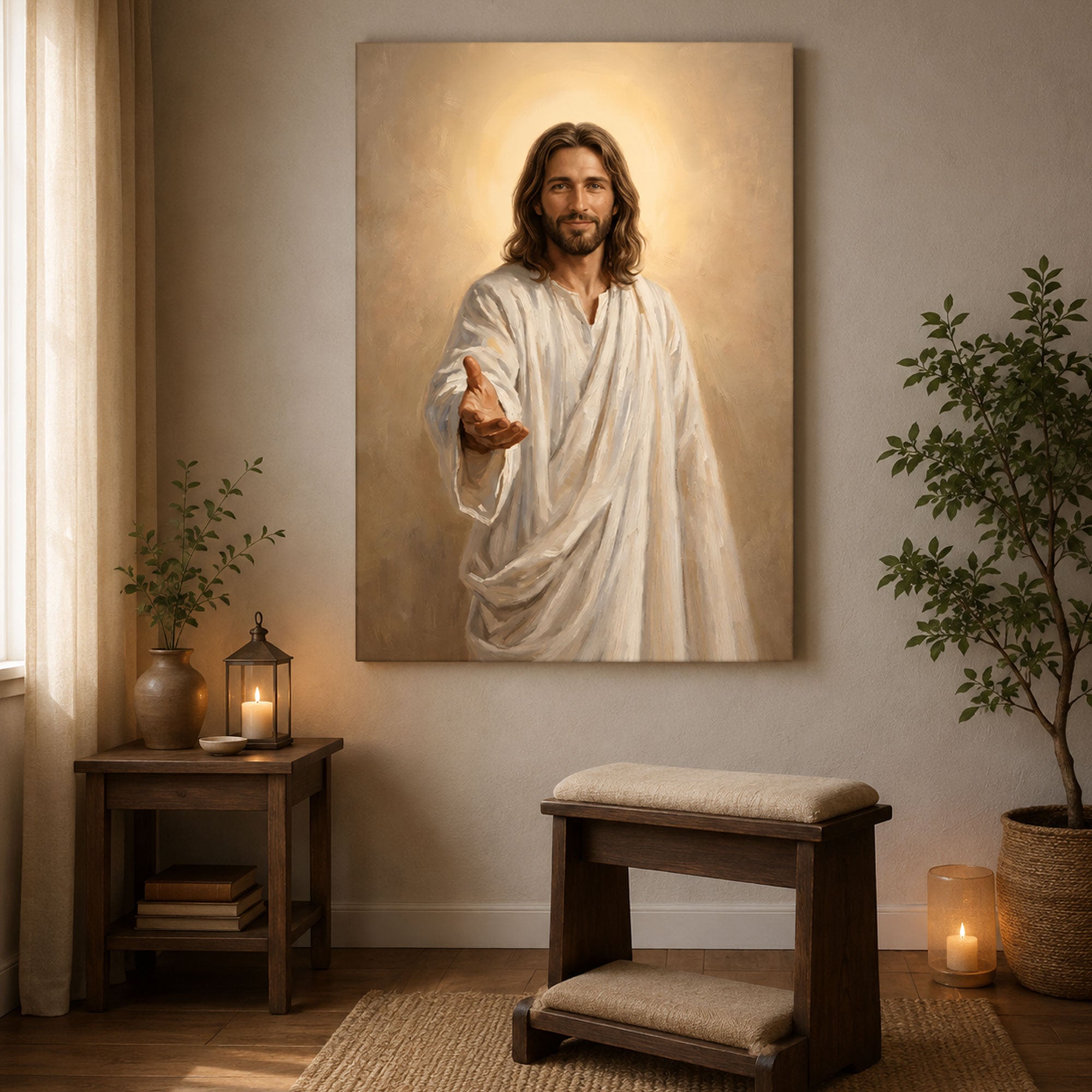 Jesus Reaching Out Canvas Print, Come to Me Christian Wall Art, Peaceful Faith Home Decor