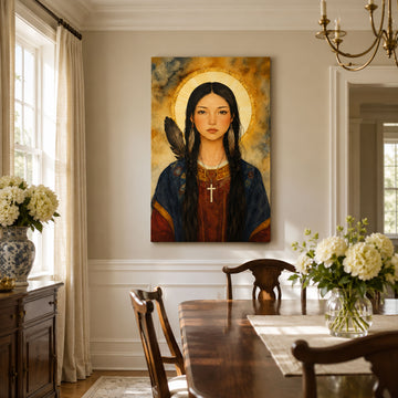 Saint Kateri Tekakwitha Canvas Print, Native American Catholic Saint Wall Art, Lily of the Mohawks Faith Home Decor Gift