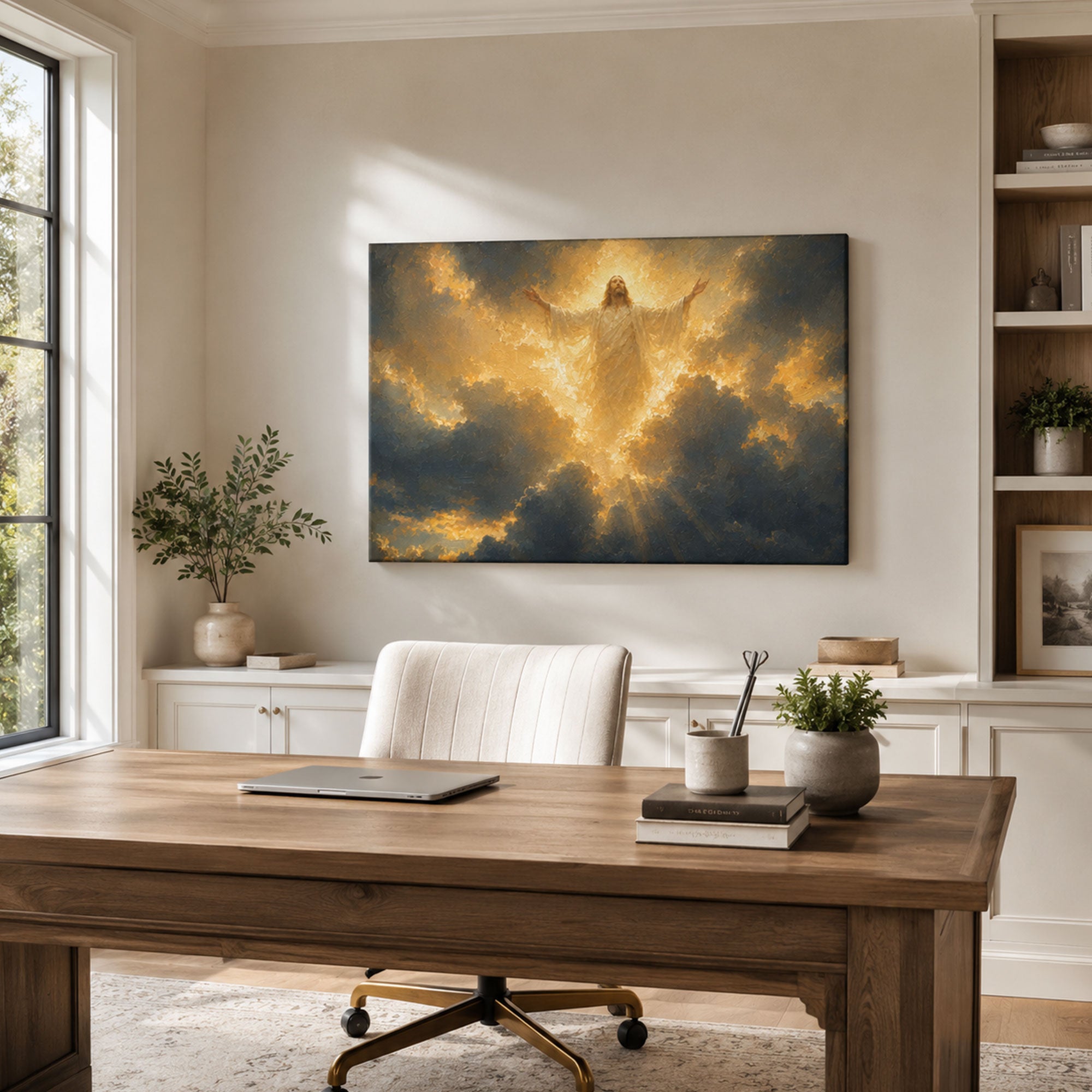 Ascension of Jesus Christ Canvas Print, Acts 1:9 Christian Wall Decor, Heavenly Glory Faith Gift