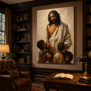 Black Jesus Blessing Children Canvas Print, Christian Family Wall Art, Faith Love Protection Home Decor