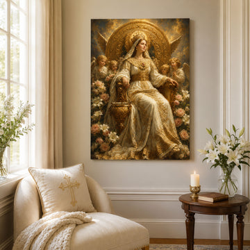 Queen of Heaven Enthroned Canvas Print, Catholic Home Decor