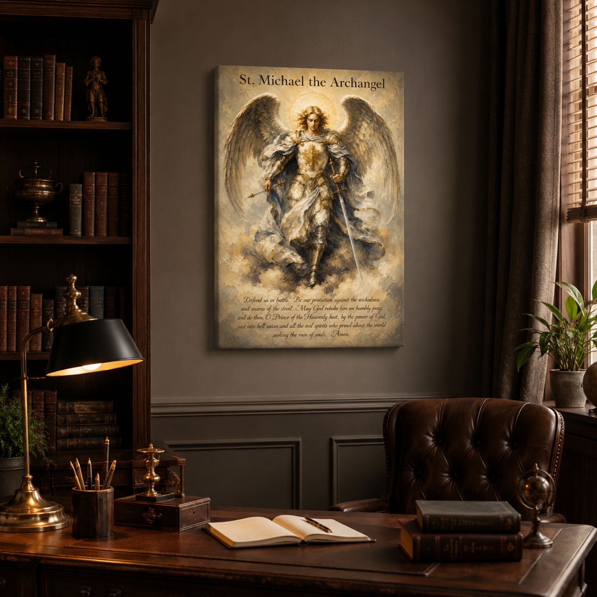 St. Michael the Archangel Prayer Canvas Print, Catholic Angel Wall Art, Faith Home Decor Gift