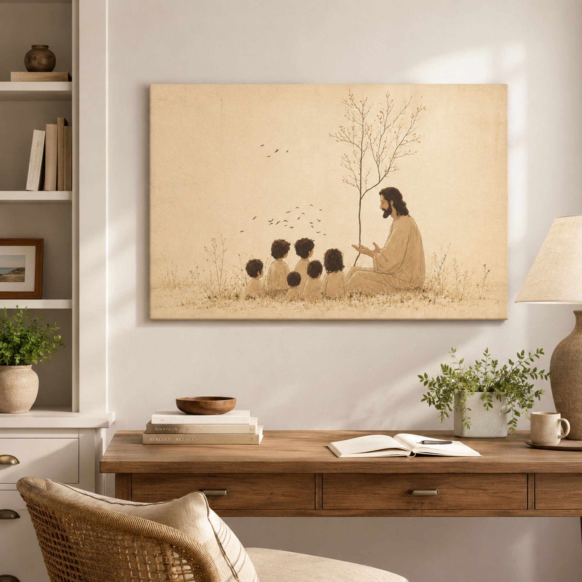Jesus with Children Canvas Print, Let the Little Children Come to Me, Matthew 19:14 Christian Wall Decor