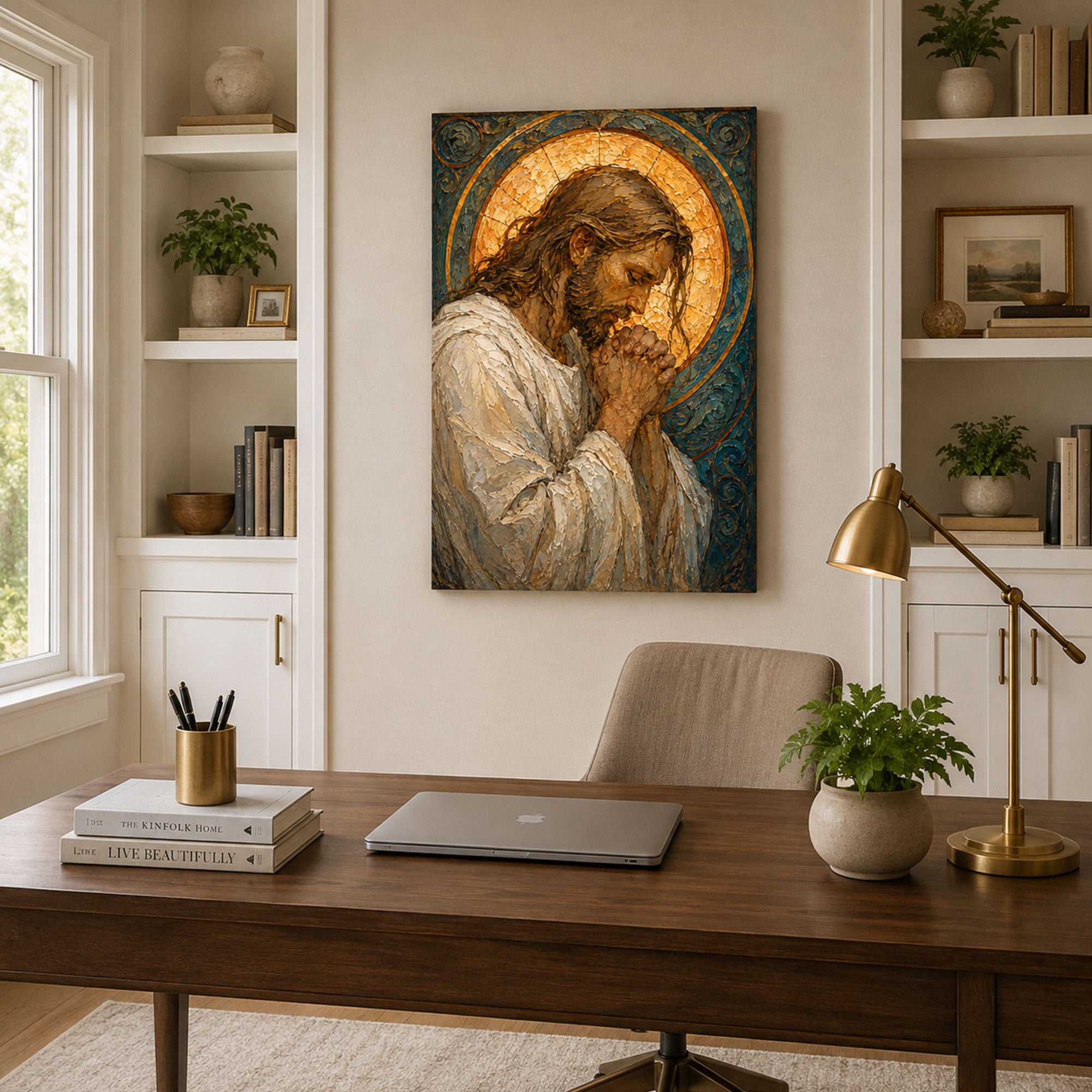 Jesus Praying Canvas Print, Prayer of Christ Christian Wall Decor, Faith and Devotion Gift