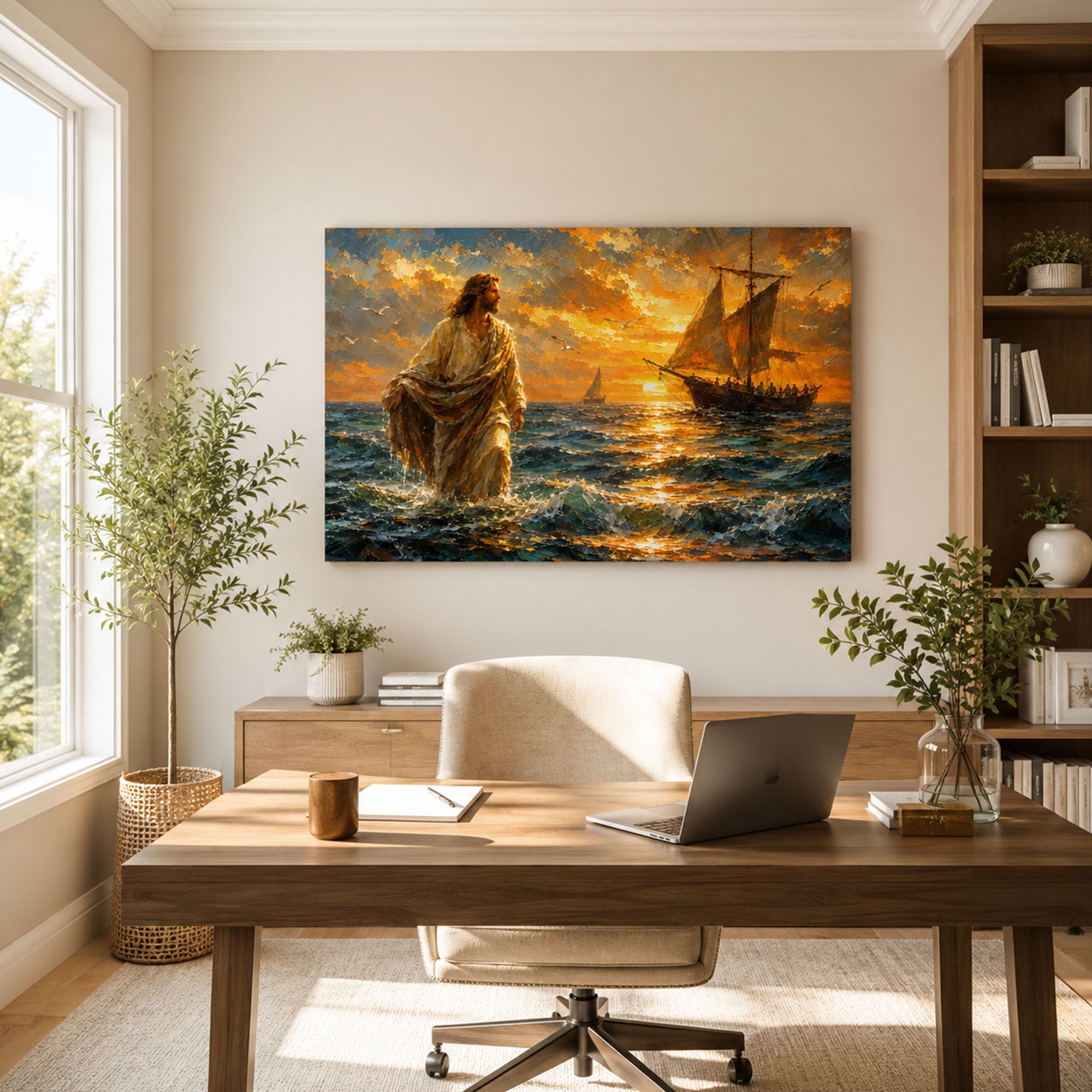Jesus Walking on Water Canvas Print, Matthew 14:25 Christian Wall Decor, Walk by Faith Gift