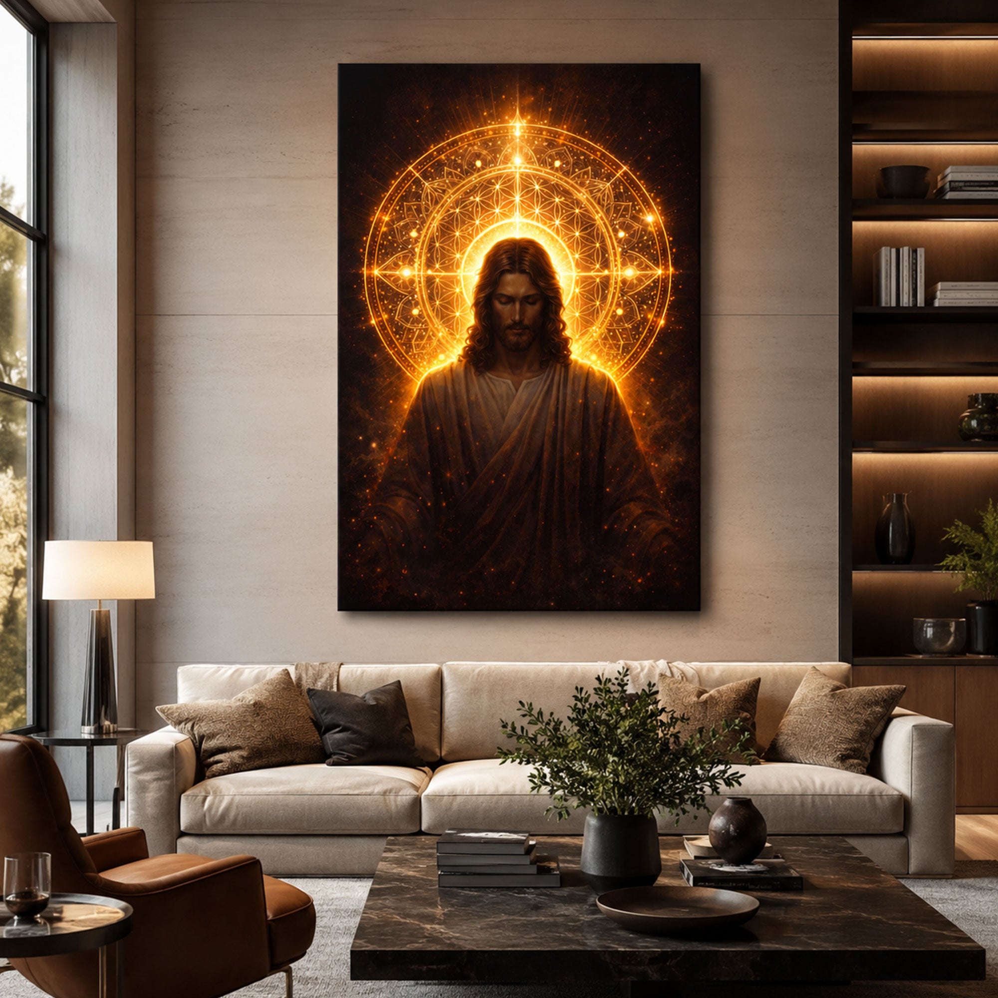 Radiant Jesus Christ Canvas Print Golden Sacred Light Christian Wall Art Spiritual Faith Home Decor