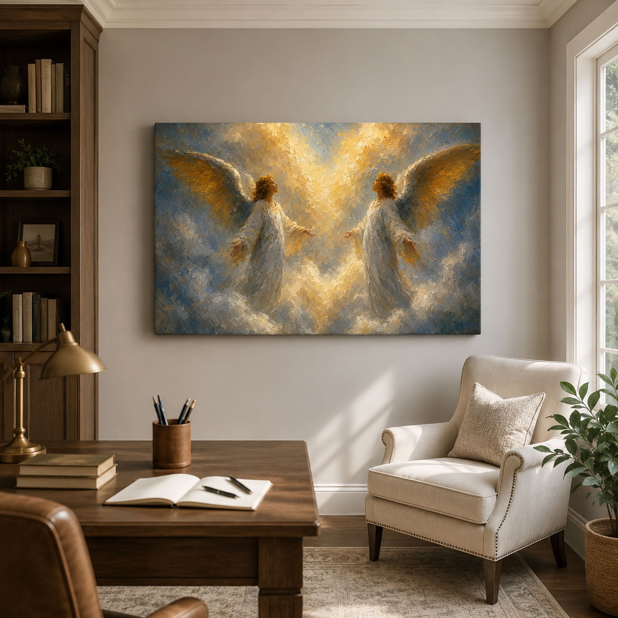 Two Angels in Heavenly Light Canvas Print, Christian Home Decor