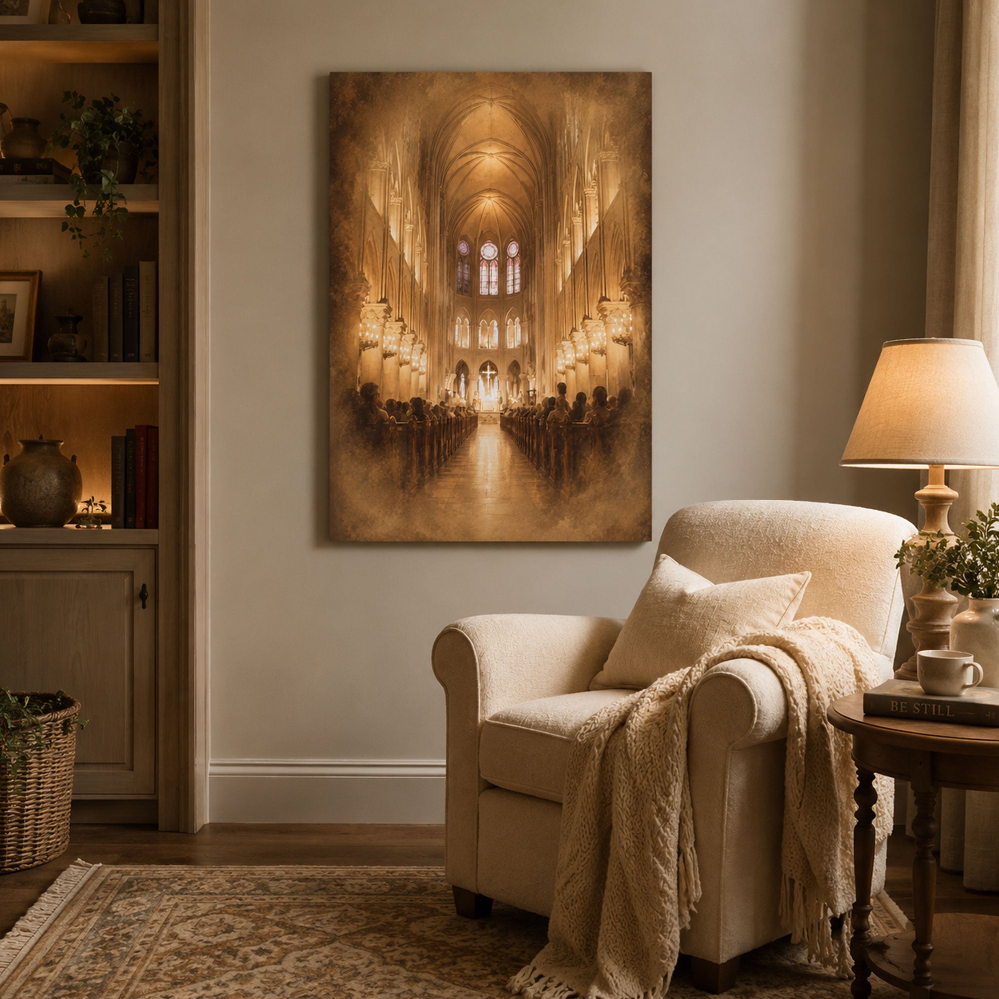 Catholic Cathedral Interior Canvas Print, Church Sanctuary Christian Wall Art, Faith Home Decor Gift