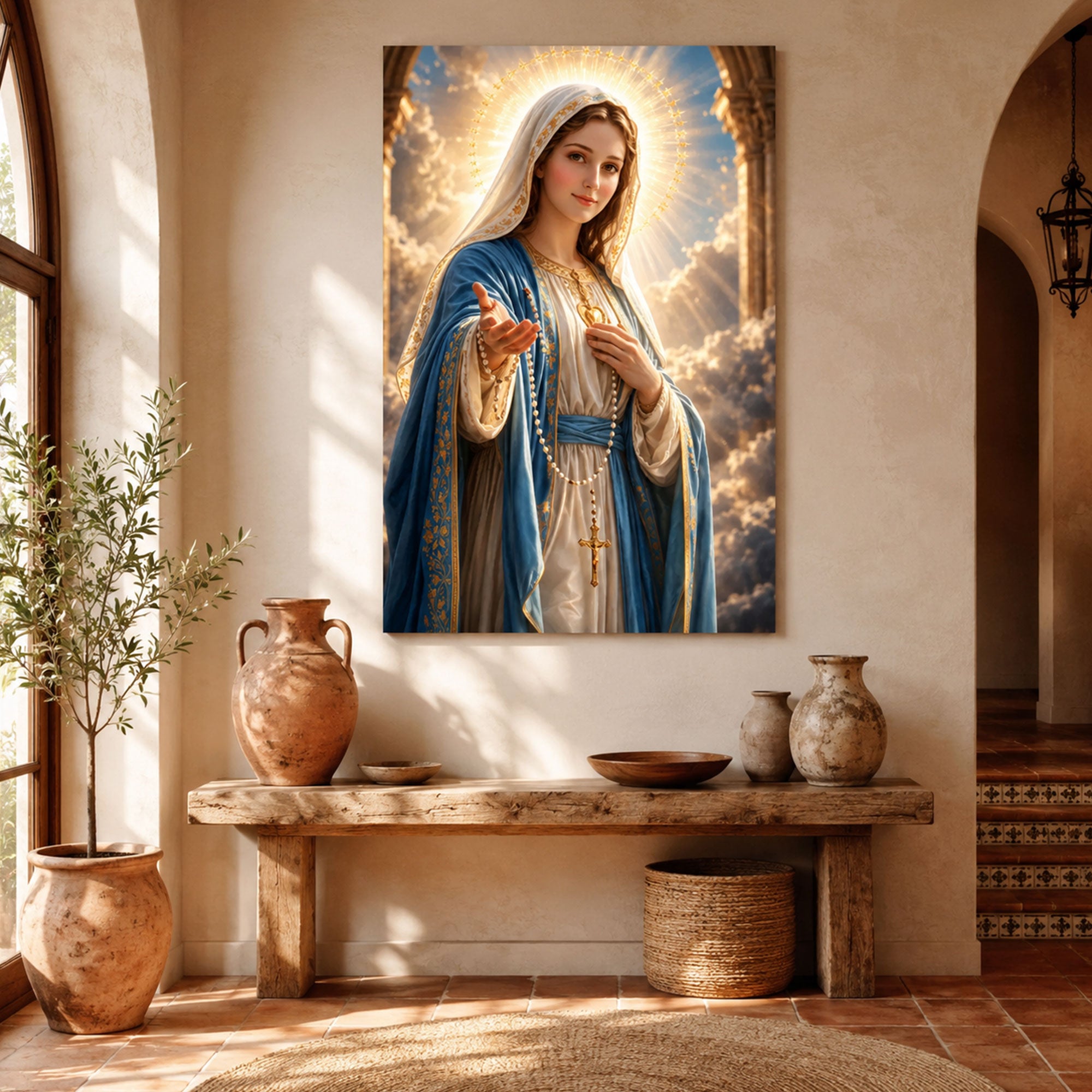 Our Lady of Grace Canvas Print, Virgin Mary Christian Wall Art, Heavenly Catholic Faith Decor, Inspirational Spiritual Artwork