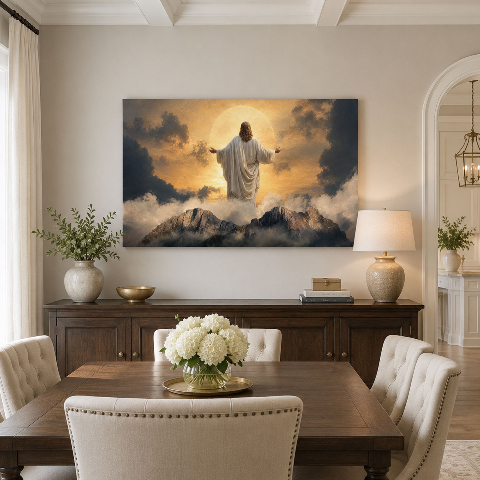 Jesus Above the Mountains Canvas Print, Christian Home Decor