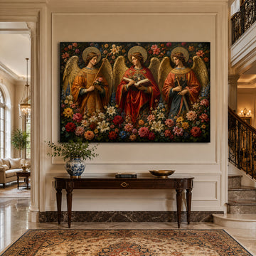 Three Angels Canvas Print, Catholic Angel Wall Art, Faith Home Decor Gift