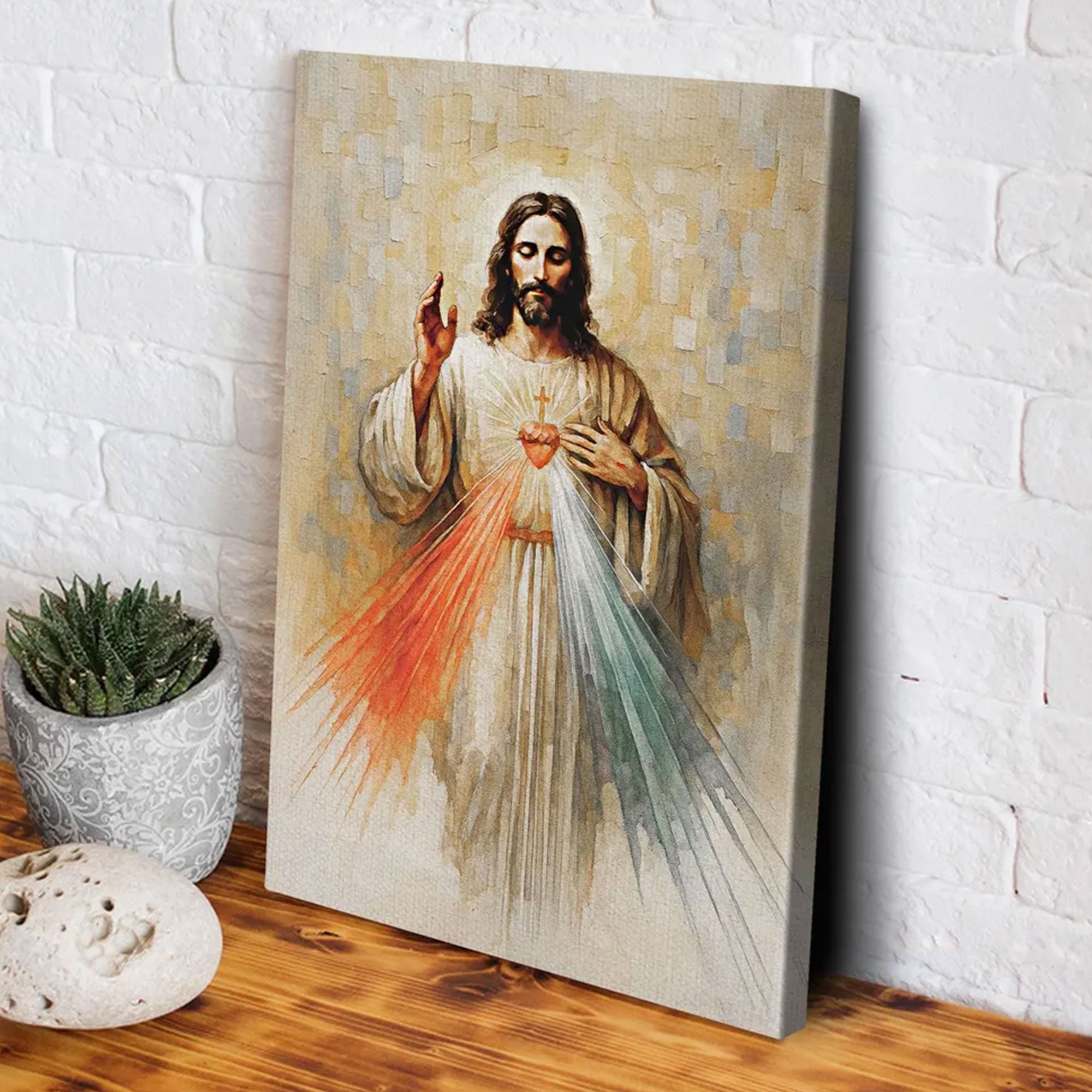 Jesus Divine Mercy Canvas Print, Modern Christian Watercolor Art & Sacred Heart Catholic Canvas