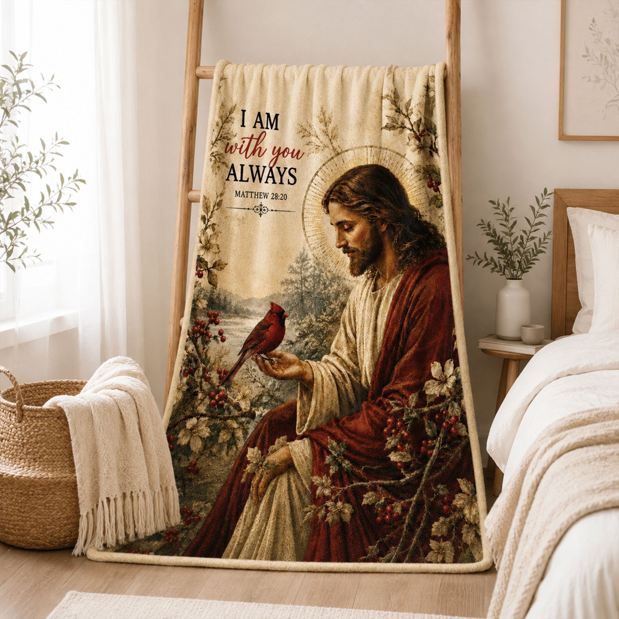 Jesus I Am With You Always Fleece Blanket, Matthew 28:20 Christian Throw, Cardinal Faith Gift