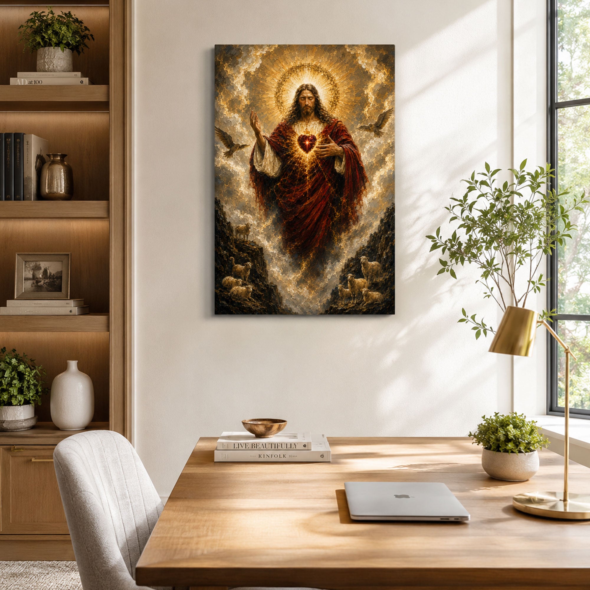 Sacred Heart of Jesus Good Shepherd Canvas Print, Catholic Christian Wall Decor, Faith Gift