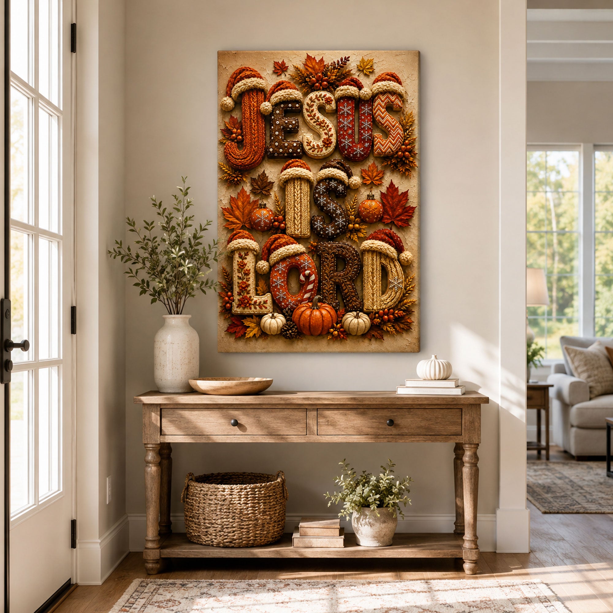 Jesus Is Lord Canvas Print, Christian Fall Wall Decor, Autumn Faith Home Decor, Religious Gift