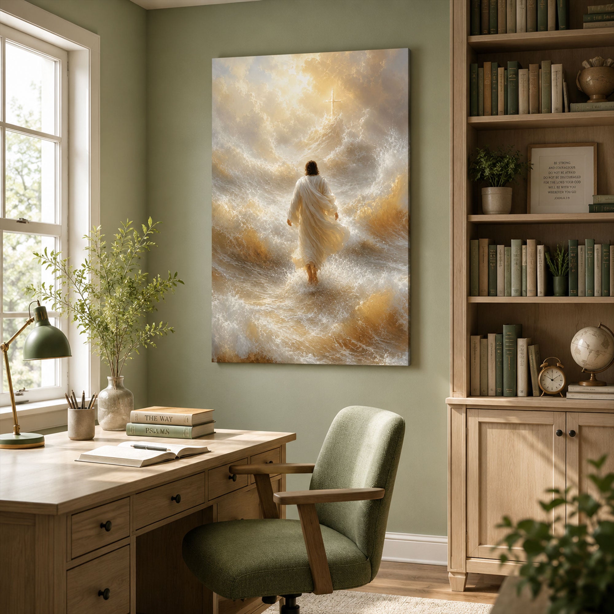 Jesus Walking on Water Canvas Print, Inspirational Christian Faith Wall Art, Spiritual Biblical Home Decor