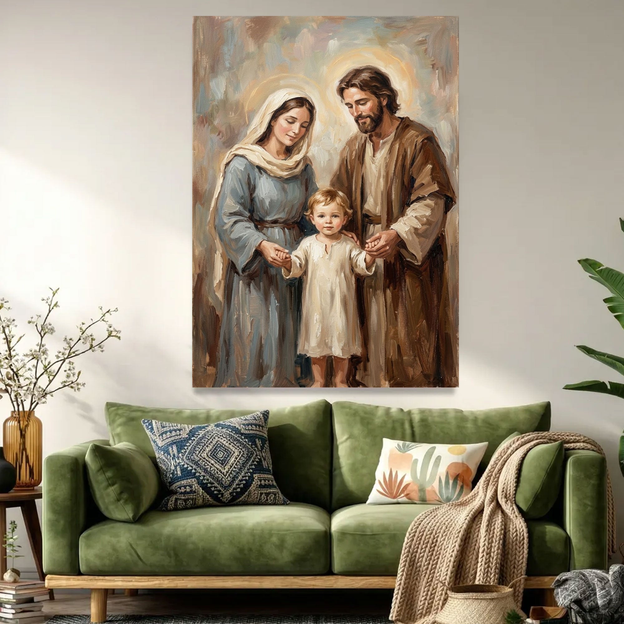 Holy Family Canvas Print, Jesus Mary Joseph Wall Art, Christian Family Decor, Sacred Religious Painting, Faith Home Gift