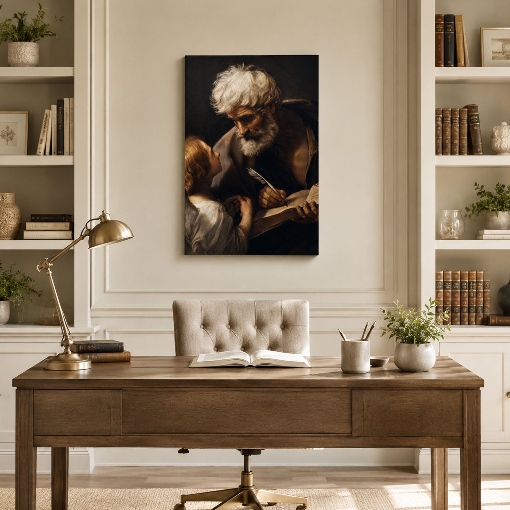 Saint Matthew and Angel Canvas Print, Gospel Writer Catholic Wall Decor, Christian Faith Gift