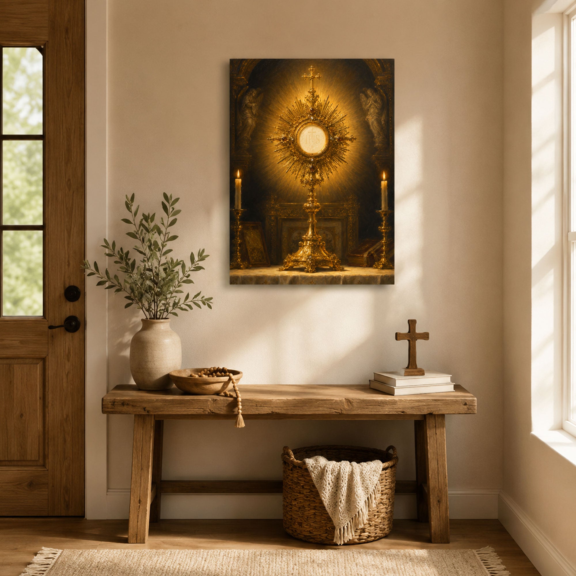 Holy Eucharist Canvas Print, Blessed Sacrament Catholic Wall Art, Faith Home Decor Gift
