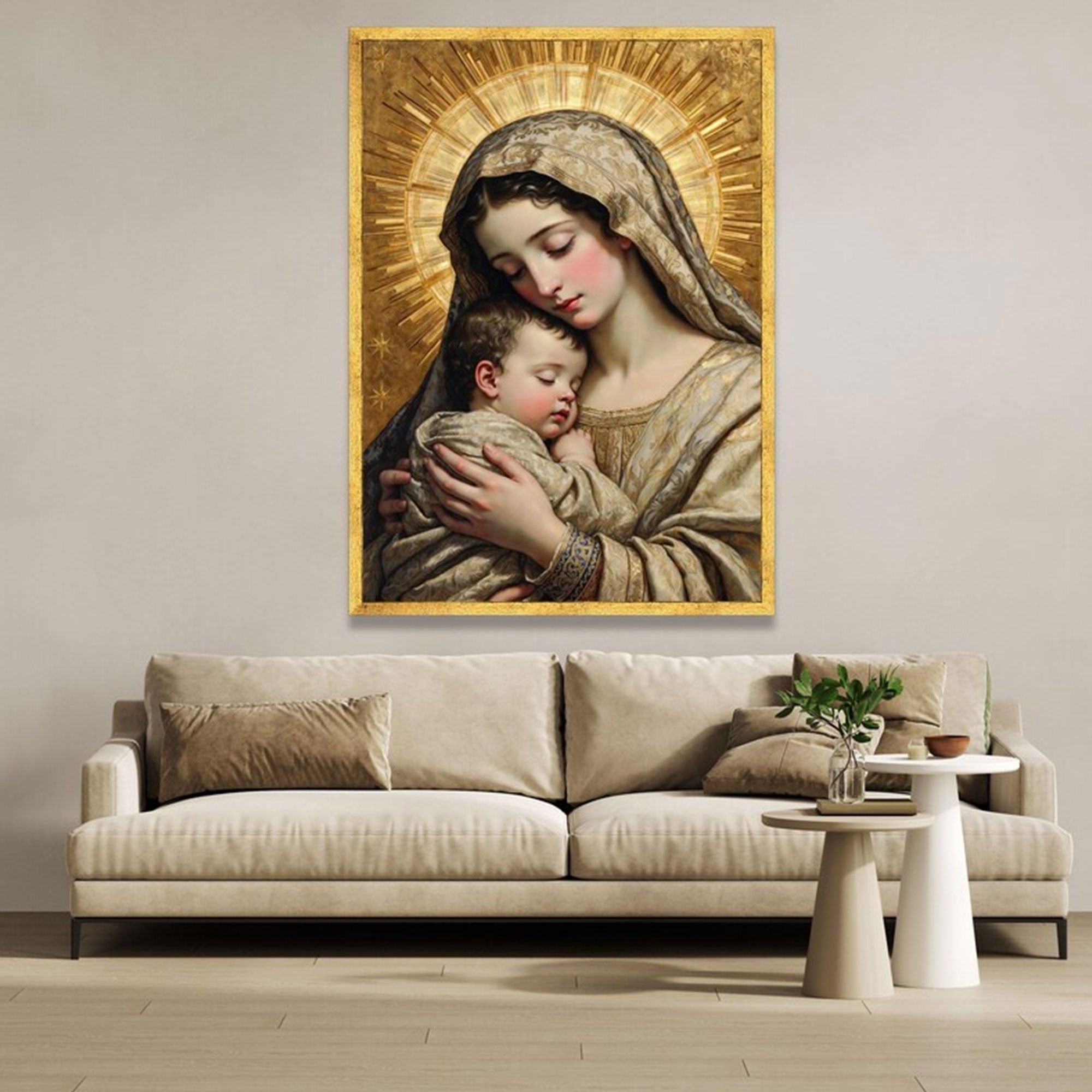 Mother and Child Jesus Canvas Wall Art, Christian Religious Portrait, Spiritual Home Decor