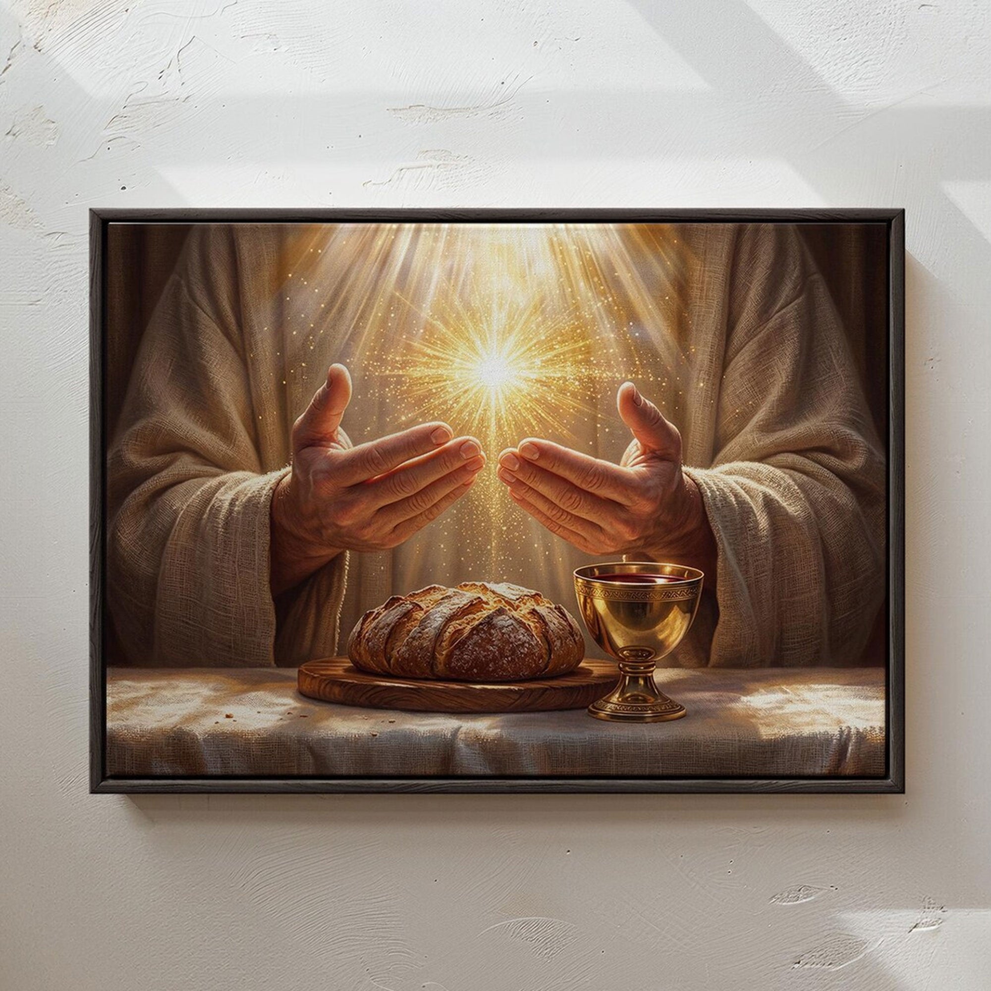 Golden Light Eucharist Canvas Print, Abstract Christian Wall Art, Catholic Faith Home Decor