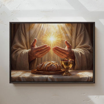 Golden Light Eucharist Canvas Print, Abstract Christian Wall Art, Catholic Faith Home Decor