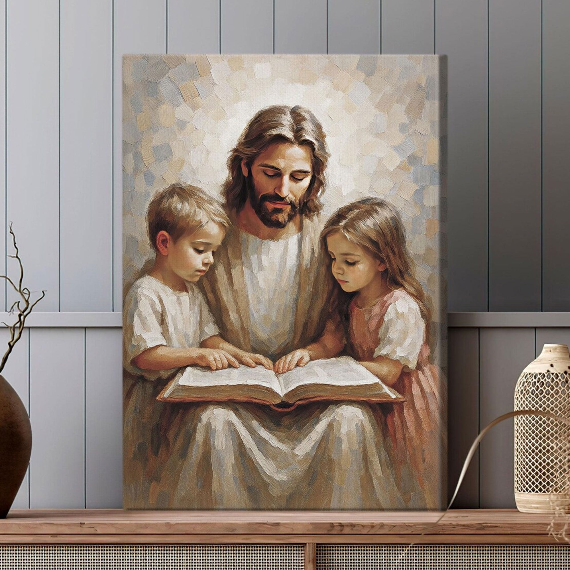 Jesus and Child Canvas Print, Jesus Teaching Children , Christian Religious Home Decor