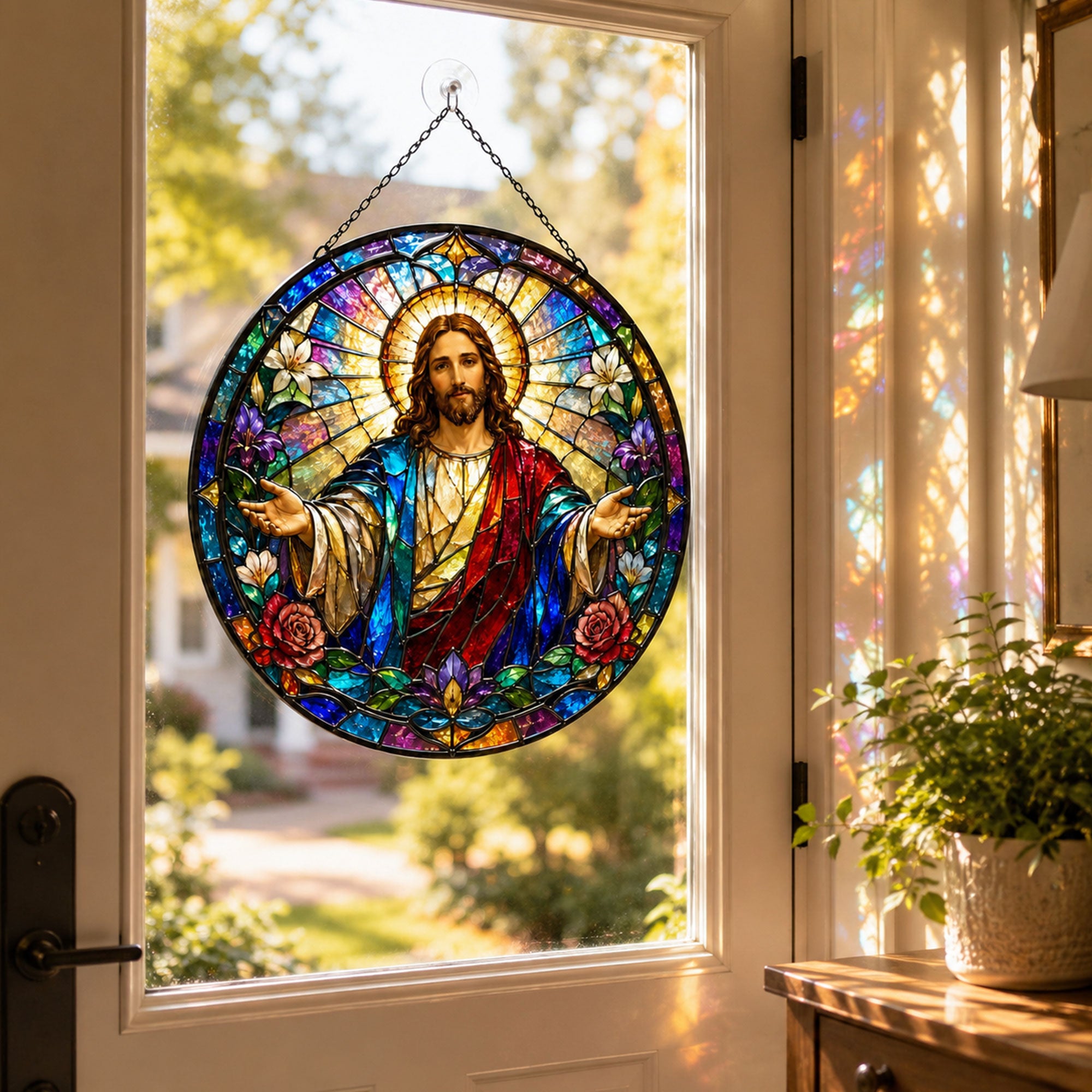 Jesus Open Arms Suncatcher, Christian Window Hanging, Faith Gift for Home