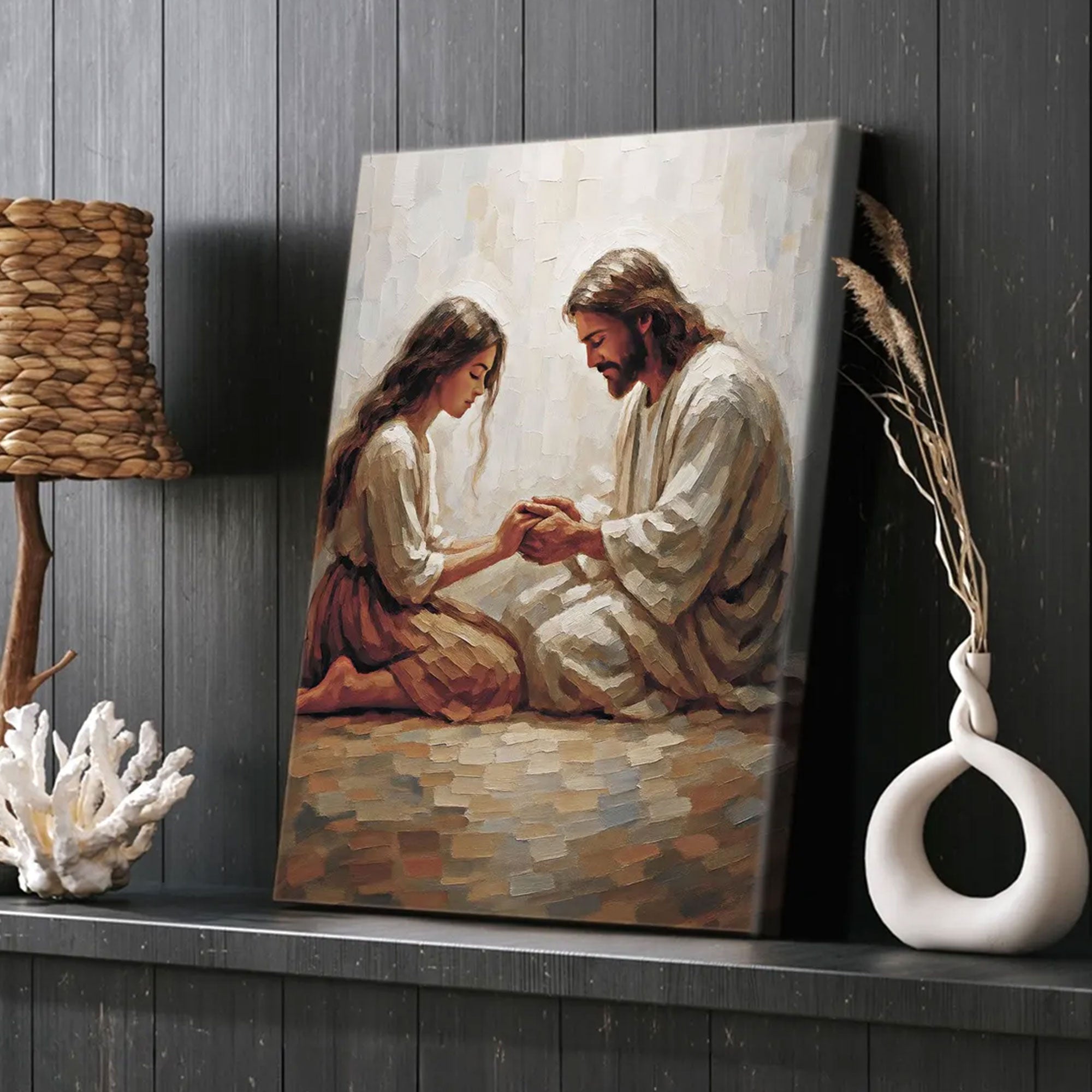 Jesus and Woman Prayer Canvas, Christian Wall Art, Inspirational Faith Based Religious Decor