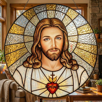 Sacred Heart of Jesus Stained Glass Suncatcher, Christian Window Hanging, Religious Sun Catcher, Catholic Home Decor, Faith Gift