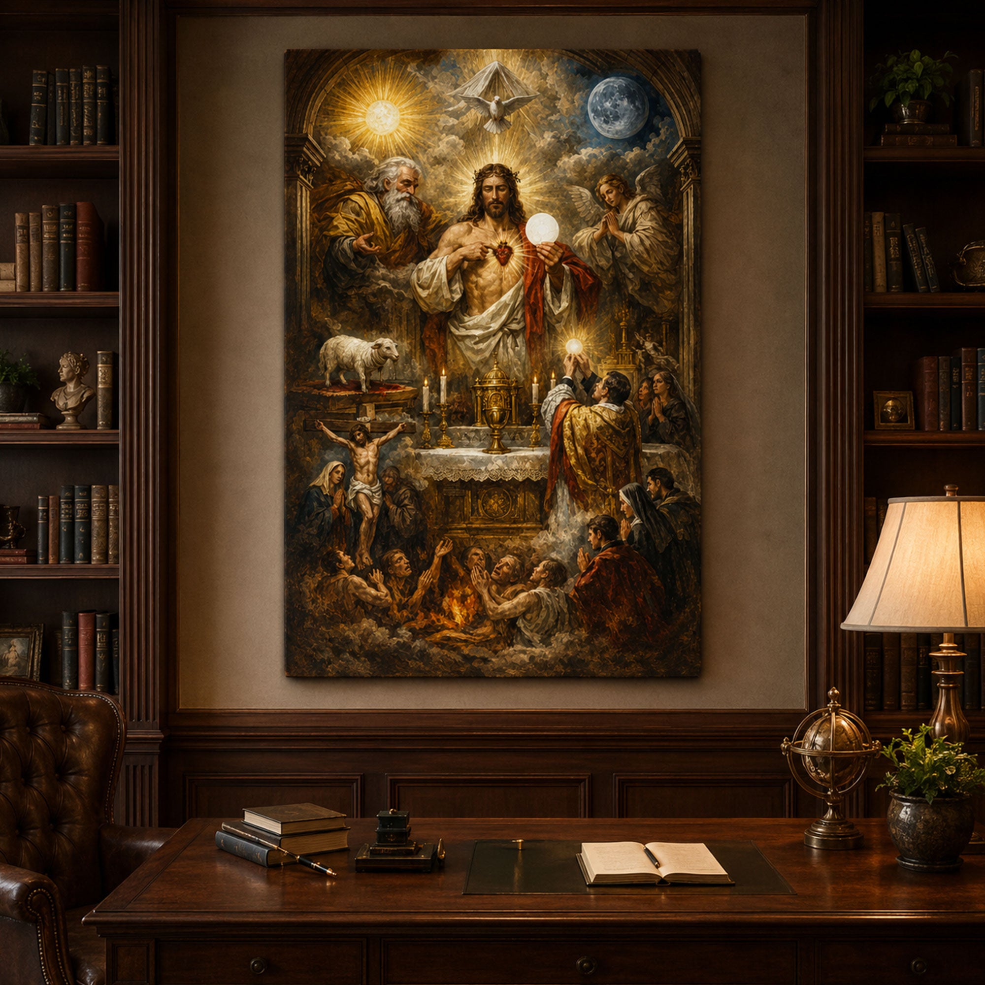 Jesus Christ Sacred Heart Wall Art, Catholic Canvas Print, Eucharistic Christian Faith Home Decor