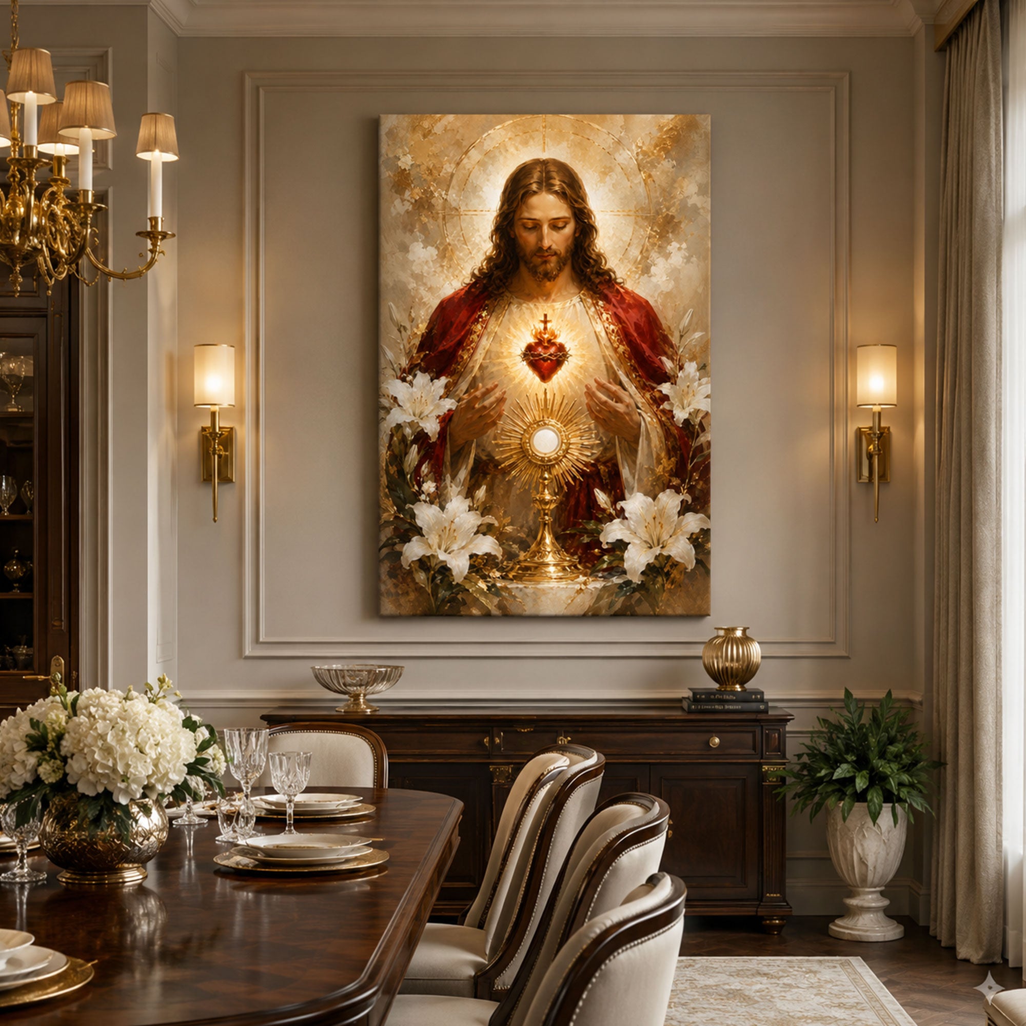 Sacred Heart of Jesus Eucharist Canvas Print Catholic Wall Art Holy Communion Faith Home Decor