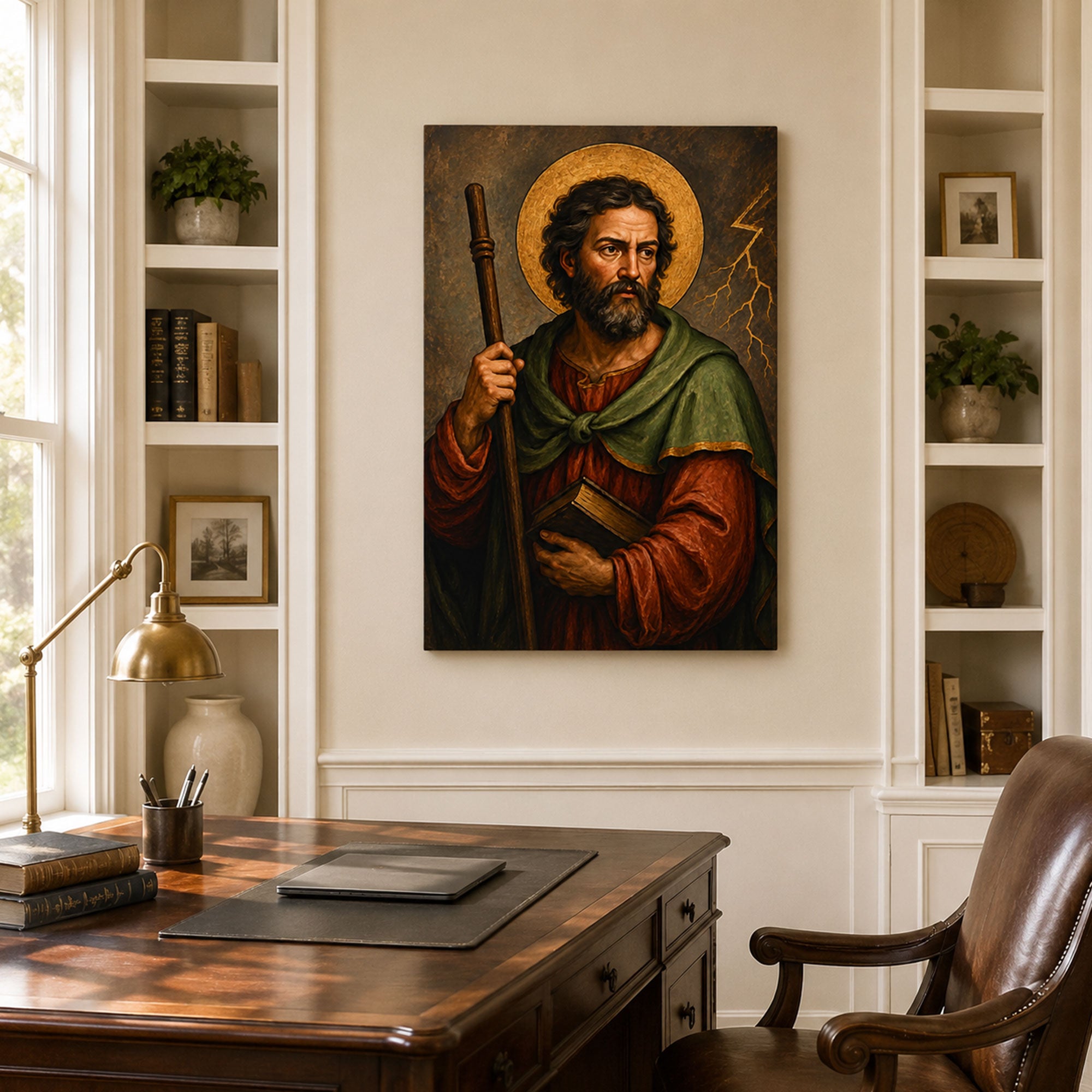 Saint James the Greater with Staff and Scripture Canvas Print, Catholic Apostle Art