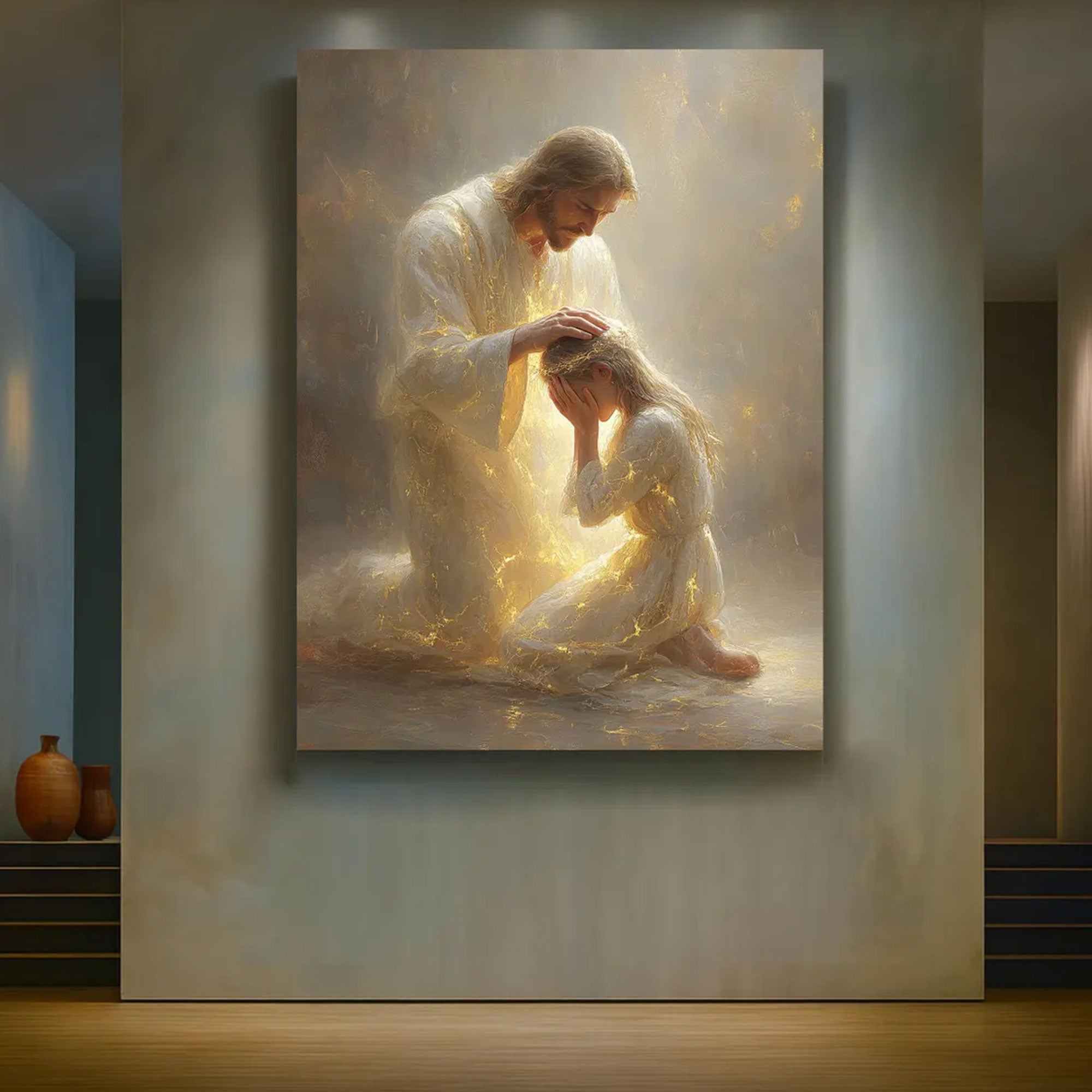 Jesus Blessing Child Canvas Print, Christian Healing Light Wall Art, Spiritual Home Decor, Religious Gift
