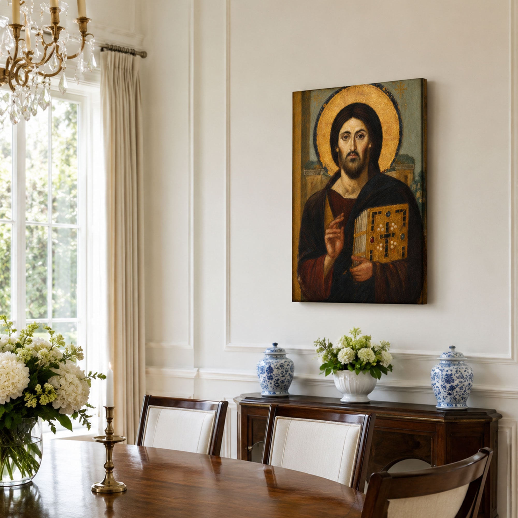 Christ Pantocrator Canvas Print, Byzantine Jesus Icon Wall Art, Orthodox Christian Home Decor Gift