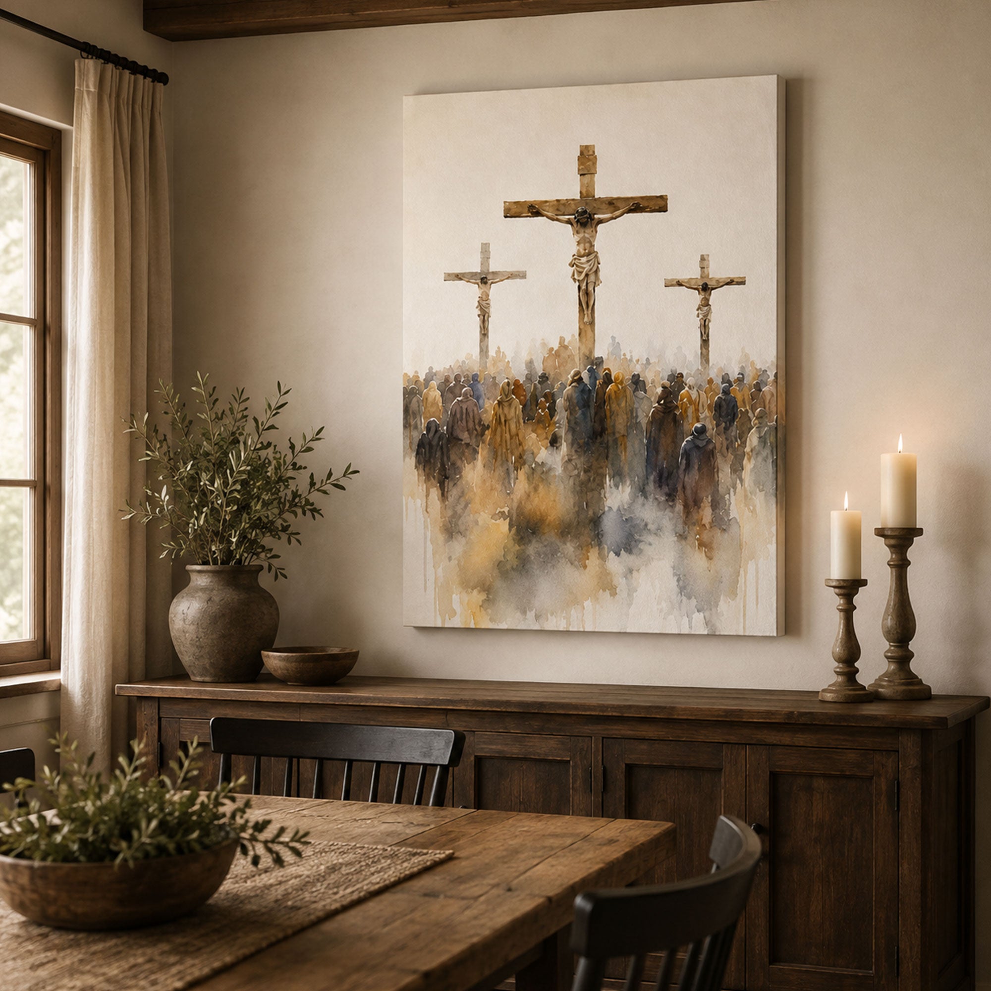 Jesus Crucifixion at Calvary Canvas Print, Christian Faith Home Decor