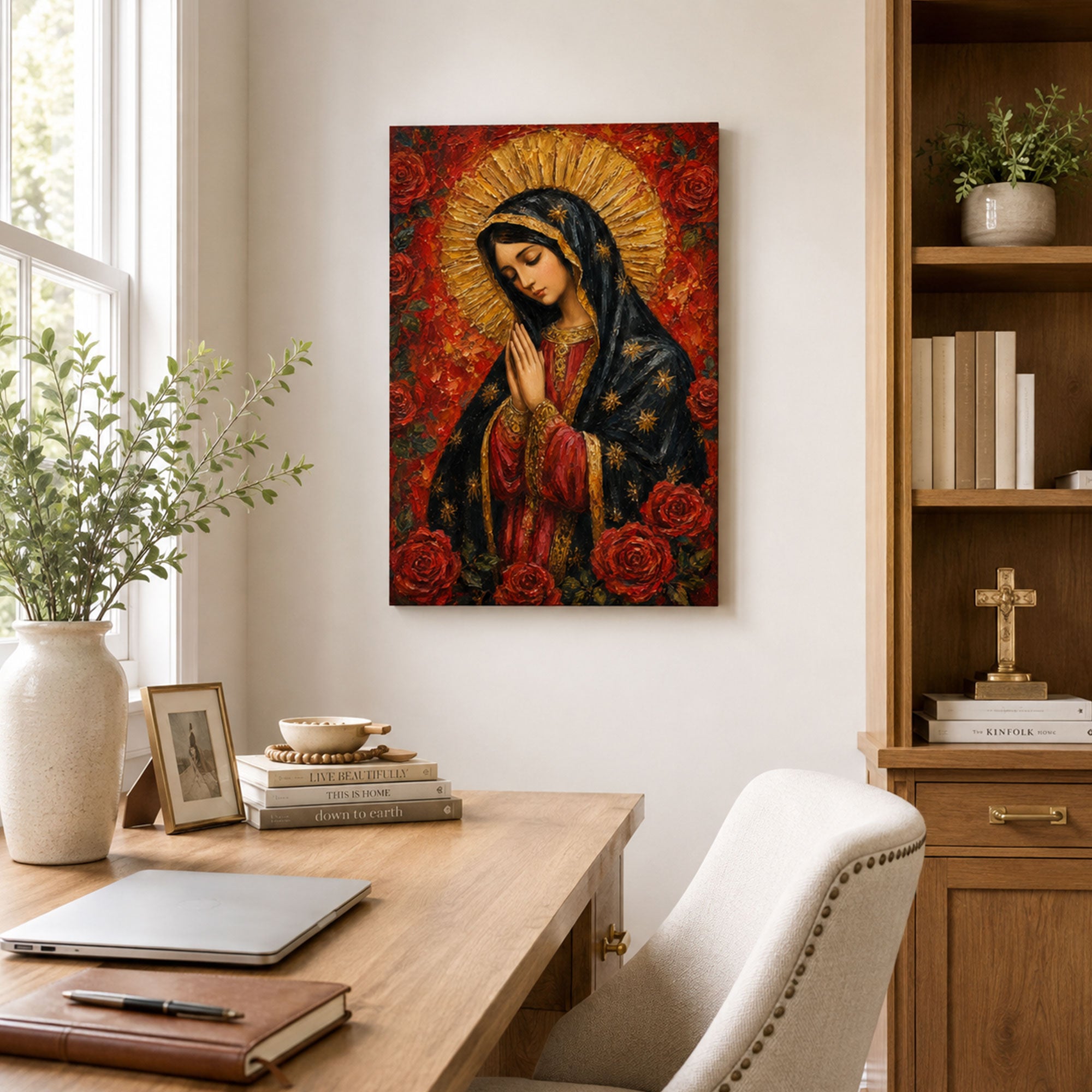 Our Lady of Guadalupe with Roses Canvas Print, Virgin Mary Catholic Wall Decor, Marian Faith Gift