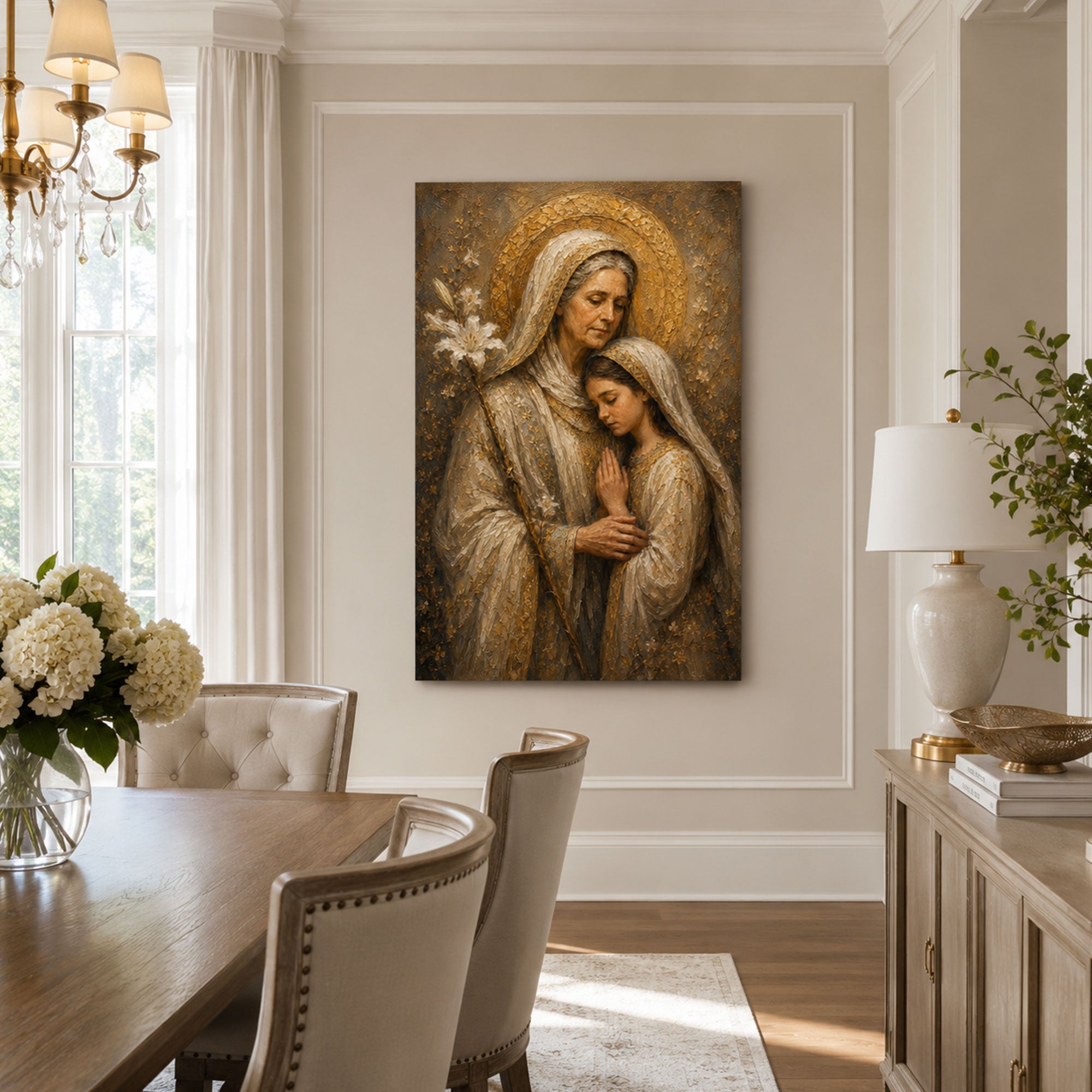 Saint Anne with Young Virgin Mary Canvas Print, Catholic Family Decor