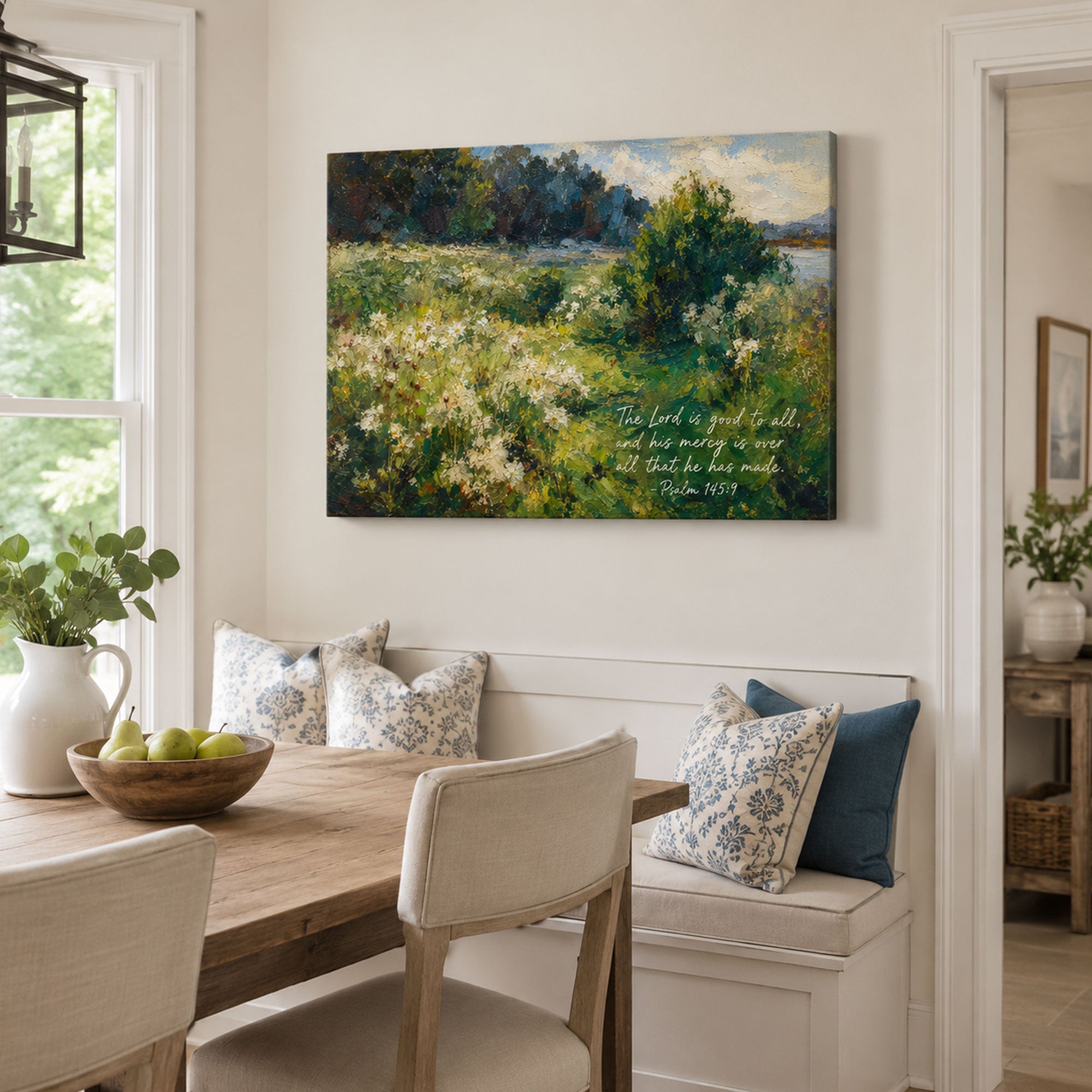 The Lord Is Good to All Canvas Print, Peaceful Psalm 145:9 Christian Decor