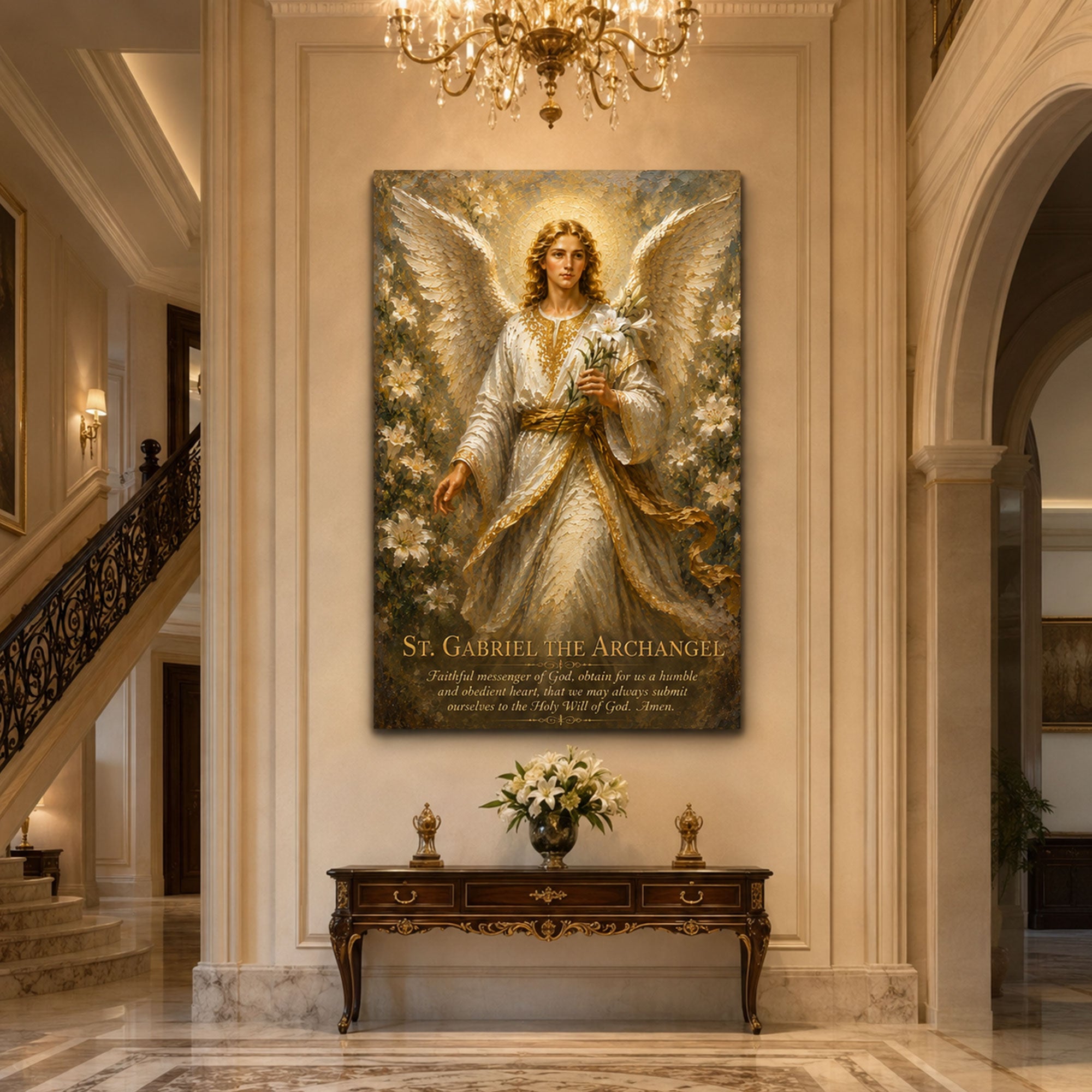 St. Gabriel the Archangel Prayer Canvas Print, Catholic Angel Wall Art, Faith Home Decor Gift